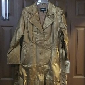Brand new with tags PL long leather coat in gold